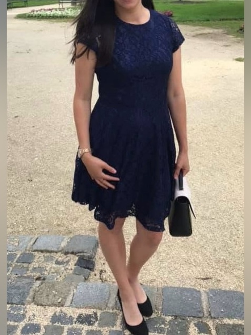 Rebellion Navy Blue Lace Fit & Flare Dress size M